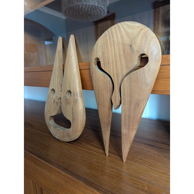 Mid-Century Modern 1970s Vintage Mid-Century Modern Abstract Teak Wood Wall Masks - A Pair For Sale - Image 3 of 12