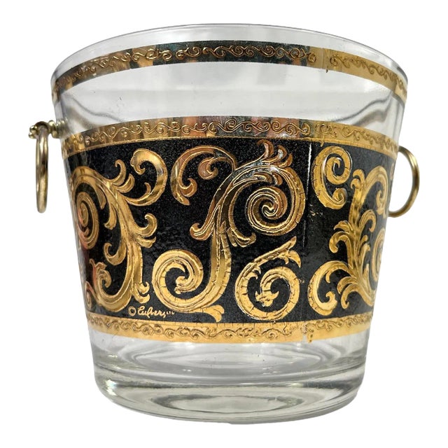 1960s Culver Ebony Baroque Glass Ice Bucket For Sale