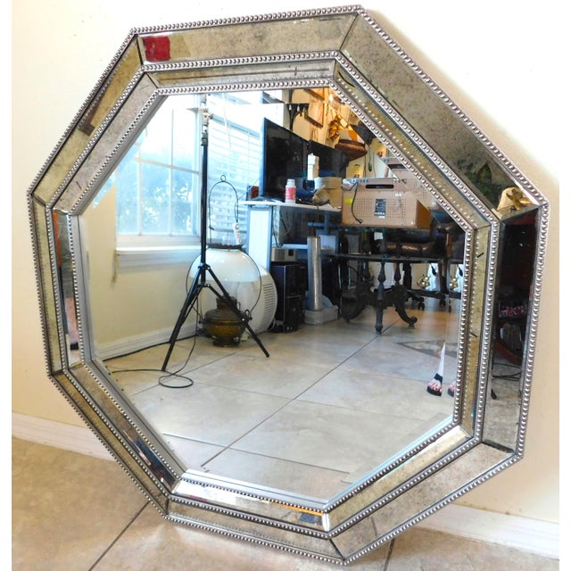 Large Vintage Octagon Ornate Silver Hanging Wall Mirror For Sale In West Palm - Image 6 of 10