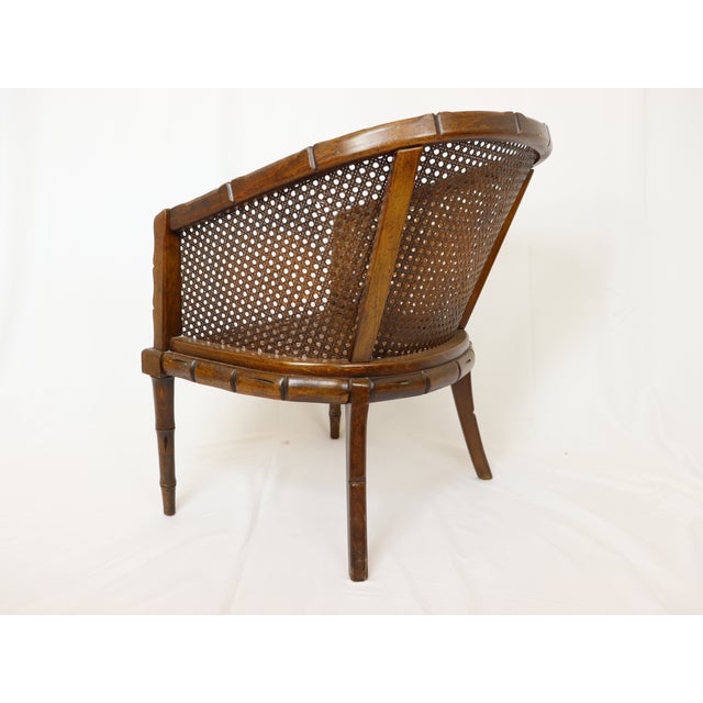 Mid 20th Century Vintage Regency Style Faux Bamboo Wood and Cane Tub Chair For Sale - Image 5 of 12