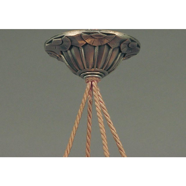 1930s Art Deco Peach Glass French Lighting Bowl Chandelier With Original Pink Cordelier For Sale In San Francisco - Image 6 of 6