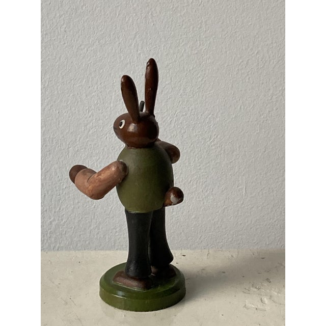 Mid-Century Modern Folk Art German Wooden Rabbit Figures Playing Music, Set of 6 For Sale - Image 3 of 18