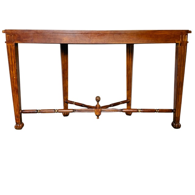Vintage Neoclassical Fluted Demilune Console Table With Pineapple Finial Stretcher For Sale - Image 14 of 15
