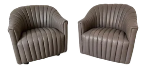 1970s Vintage Ward Bennett Channel Club Leather Chairs - a Pair