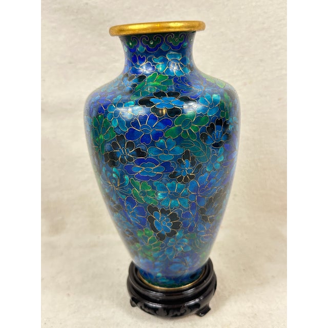 Blue Vintage Cloisonné Vase on Stand For Sale - Image 8 of 8