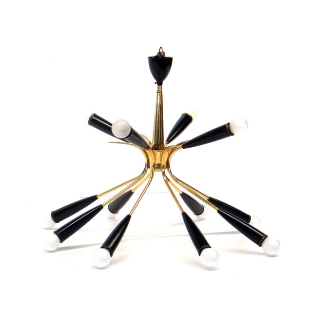 Italian Vintage Hanging Lamp Stilnovo Style Made of Brass with 12 Light Points, 1970s For Sale - Image 9 of 9