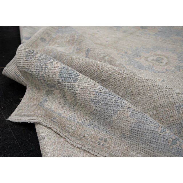 Modern Turkish Oushak Rug Soft Gray and Blue Tones Handwoven Wool Rug 5' X 7'1" For Sale - Image 3 of 10