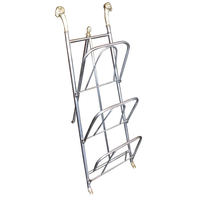 Metal Italian Jansen Style Steel and Brass Magazine Stand For Sale - Image 7 of 7