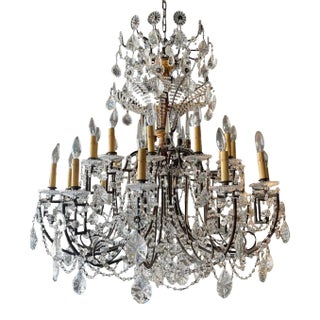 Early 20 Century Italian Genovese Wood Metal and Crystal Chandelier For Sale