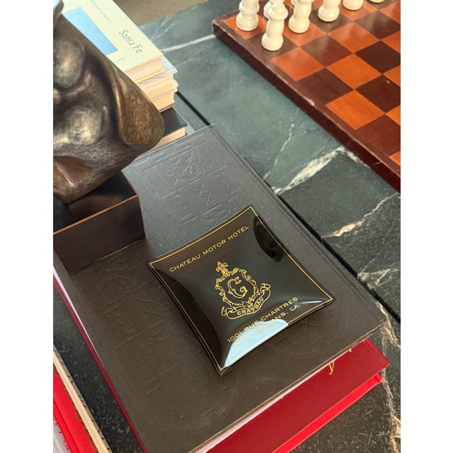 Gray Vintage Chateau Motor Hotel New Orleans Smokey Glass Dish For Sale - Image 8 of 10