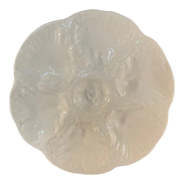 Mid 20th Century French Gien White Oyster Plate For Sale