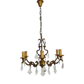 6-Light Cage Chandelier in Bronze with Glass Pendants, 1960s For Sale