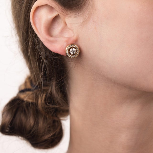 Mid 20th Century Vintage 2.20 Carat Diamond 14k Yellow Gold Stud Jacket Earrings, Pair For Sale - Image 5 of 6