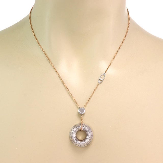 Late 20th Century Chimento Diamond 18k Rose White Gold Logo Circle Pendant Chain For Sale - Image 5 of 5