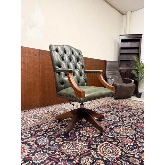 Animal Skin English Chesterfield Green Office Chair For Sale - Image 7 of 8