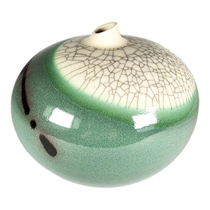 Deborah Shapiro Bulbous Porcelain Vase Celadon PNW Oregon Pottery Crackle