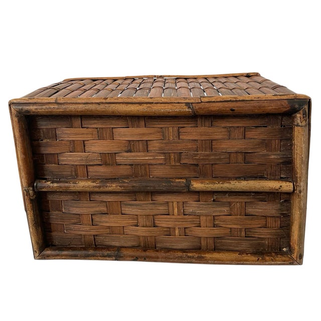 Vintage MCM Burnt Bamboo Magazine Rack Twin Compartment Boho Tiki Accent For Sale In San Francisco - Image 6 of 6