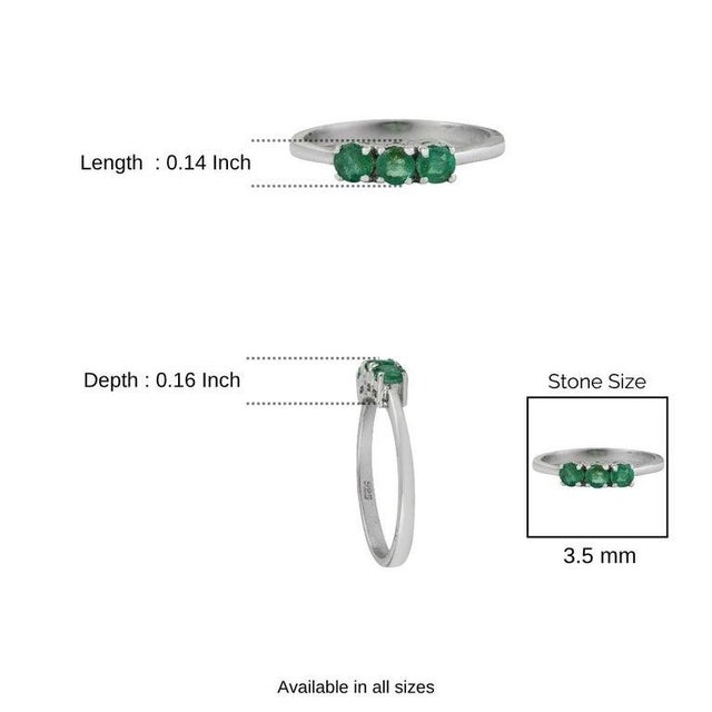 Classic Three Stone Round Emerald Ring in Sterling Silver for Her, Size 6 For Sale - Image 9 of 12