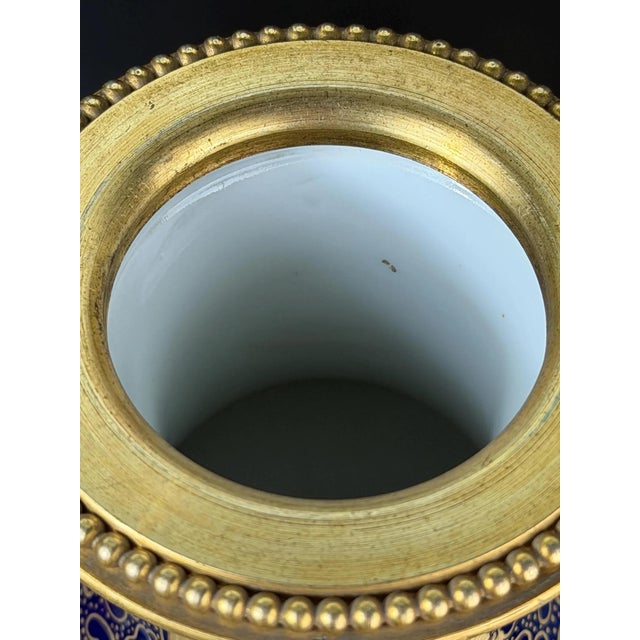 Cobalt Blue Porcelain Vase with Gilt Figural Reserve in the style of Sèvres, Befos For Sale - Image 11 of 18