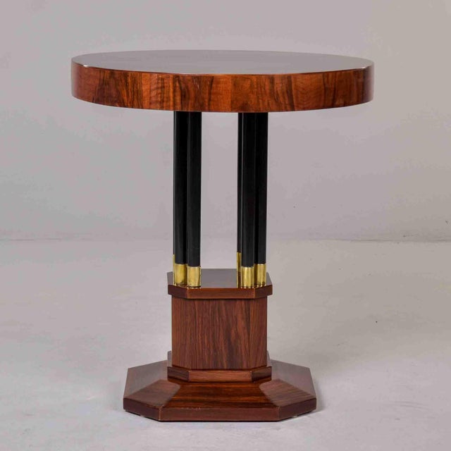 Art Deco Mahogany Center Table With Ebonized Column Base and Brass Trim For Sale - Image 9 of 10