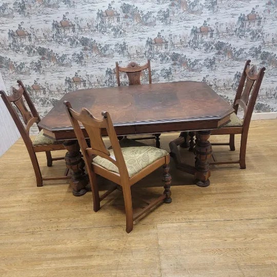 Vintage Jacobean Stye Dining Table and Four Chairs For Sale - Image 9 of 9