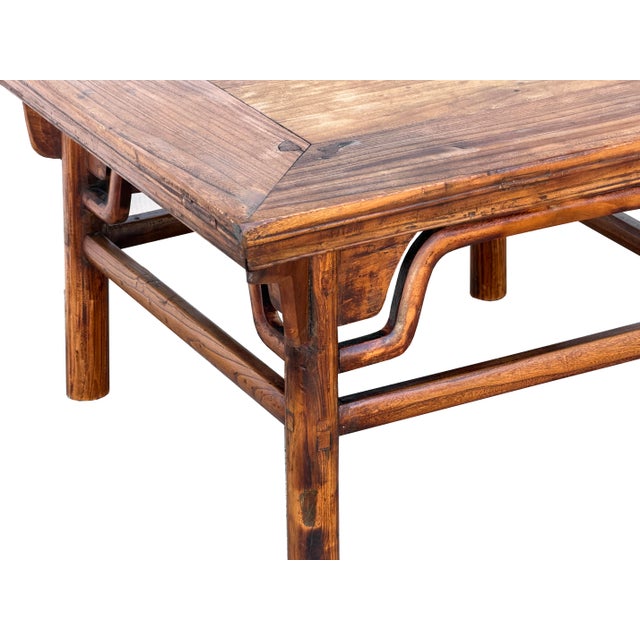 Vintage Rustic Raw Wood-Square Ming Style Apron Low Coffee Table For Sale - Image 14 of 15