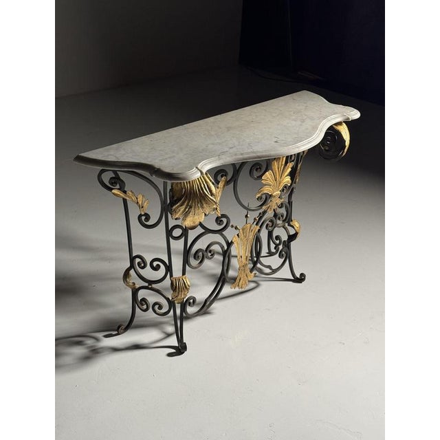 Wrought Iron and Marble Console Table, 1950s For Sale - Image 10 of 18