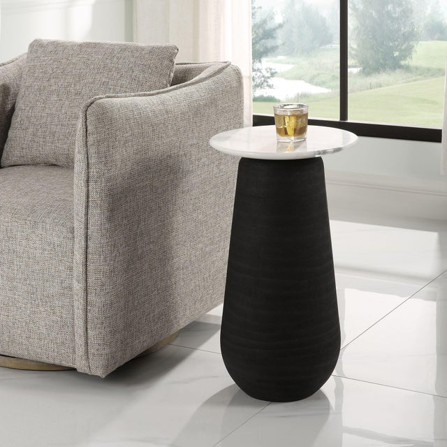 The Curved Forms Of The Total Eclipse Accent Table Come Together Creating Juxtaposed Textures Of Polished White Marble And...