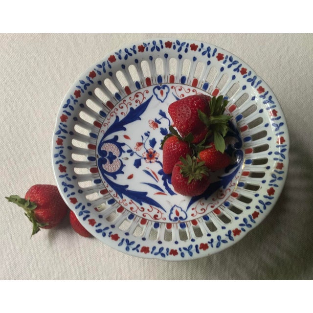 19th Century French Imari Porcelain Reticulated Compote, Hand-Painted For Sale - Image 18 of 18