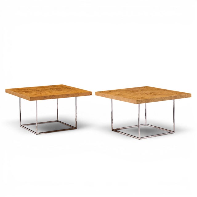 Mid-Century Modern Milo Baughman for Thayer Coggin Style Mid Century Burlwood and Chrome Side Tables - Pair For Sale - Image 3 of 11