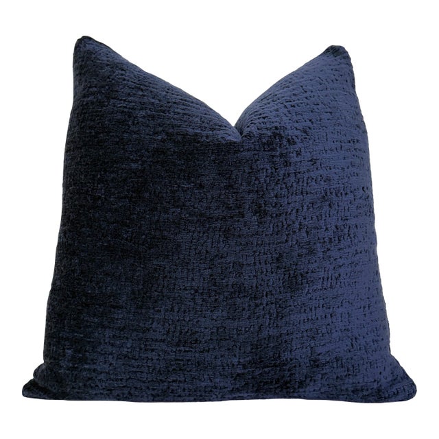 Navy Chenille 20x20 Throw Pillow With Feather Down Insert For Sale