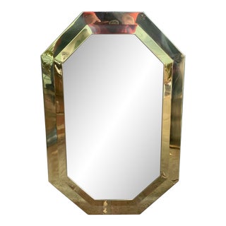 1970s Art Deco Hollywood Regency Framed Brass Mirror For Sale