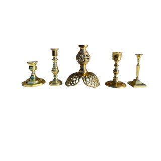 1970s Vintage Brass Candlesticks- Set of 5 For Sale