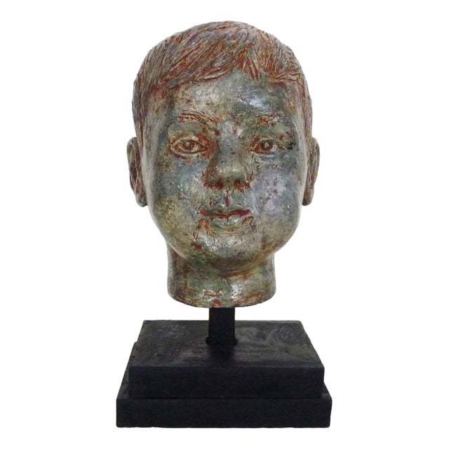 Sculpture of a Child's Face in Glazed Sandstone, Italy, 1970s For Sale