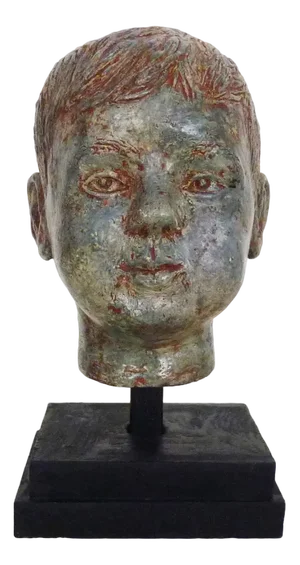 Sculpture of a Child's Face in Glazed Sandstone, Italy, 1970s