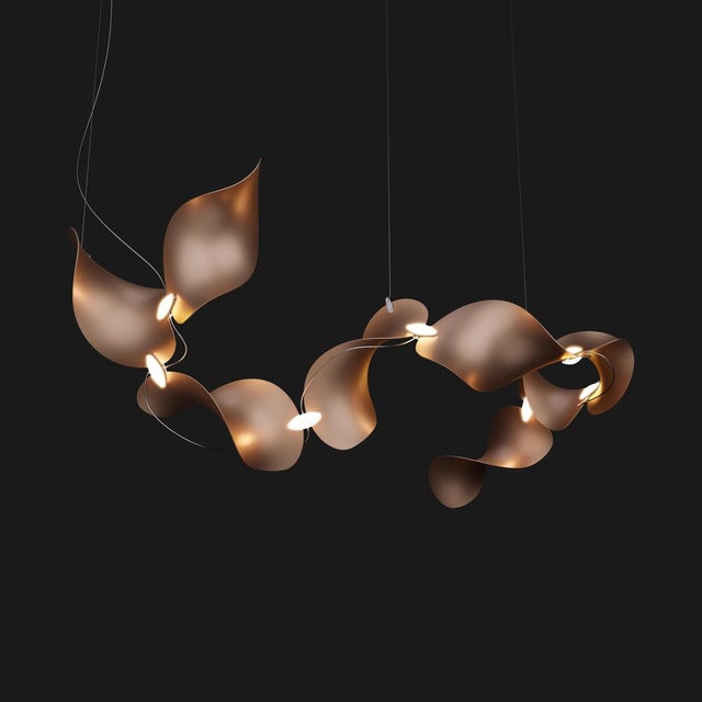 Metal Dune 8 Curve Chandelier with Shades in Copper Metallic Tone by Daniel Becker for Moss Objects For Sale - Image 7 of 9