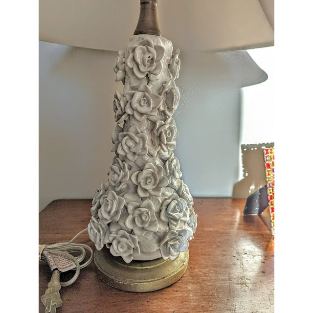 Vintage Floral Porcelain Lamp For Sale - Image 4 of 5