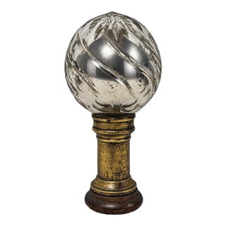 19th Century, French Spiral-Cut Mercury Glass Newel Post Finial With Bronze Base For Sale