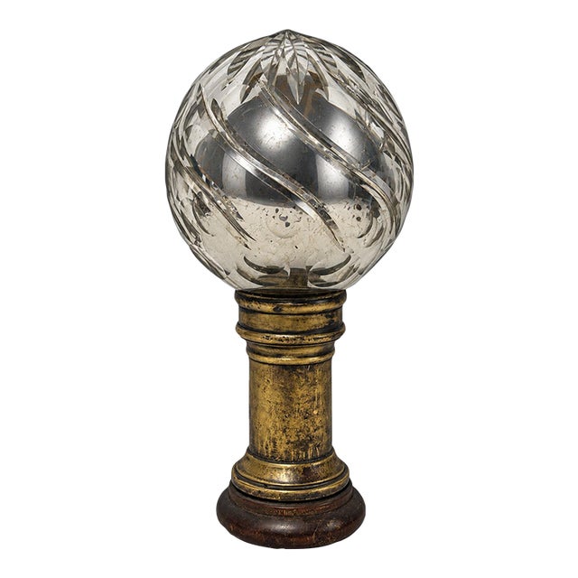 19th Century, French Spiral-Cut Mercury Glass Newel Post Finial With Bronze Base For Sale