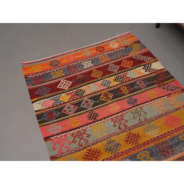 1970s 1970s Vintage Handmade Wool Cotton Red Runner Rug For Sale - Image 5 of 11