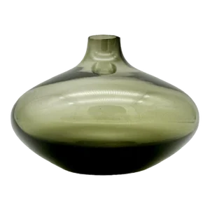 Mid-Century Modern Smoked Grey Glass Teardrop Bud Vase