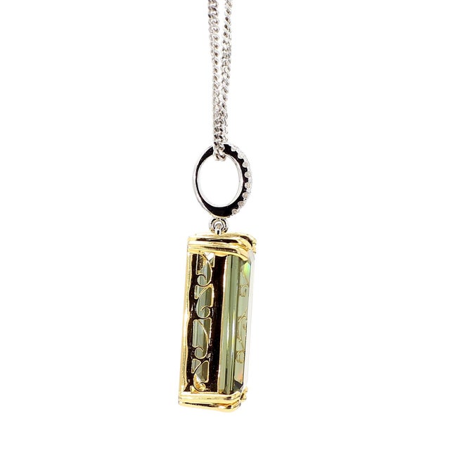 Metal 10.52 Carat Forrest Green Tourmaline Emerald Cut 18k Gold Pendant Necklace For Sale - Image 7 of 9