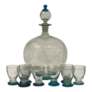 1950s Murano Hand Blown Glass Decanter and Goblet Set