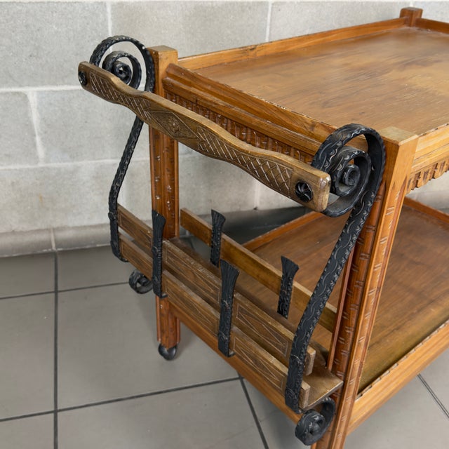 Brown Bar Cart in Wood and Wrought Iron For Sale - Image 8 of 13