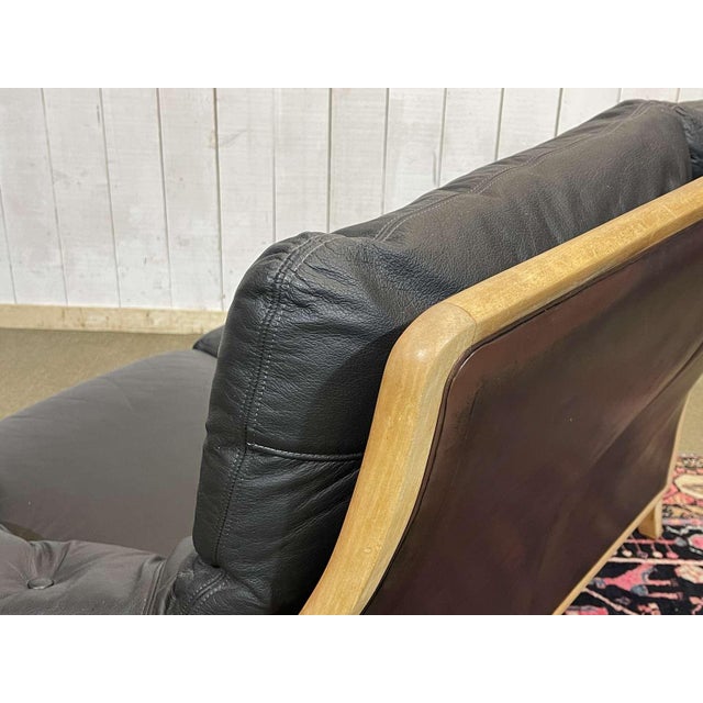 1970s Leather and Beech Sofa, 1970s For Sale - Image 5 of 8
