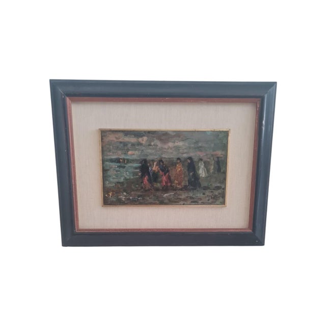 Vincenzo Irolli, Coastal Promenade at Sunset, 1920s, Oil Painting on Canvas, Framed For Sale - Image 4 of 4