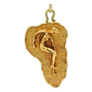 1950s Italian Handmade Modern Dancer 14k Gold Pendant For Sale