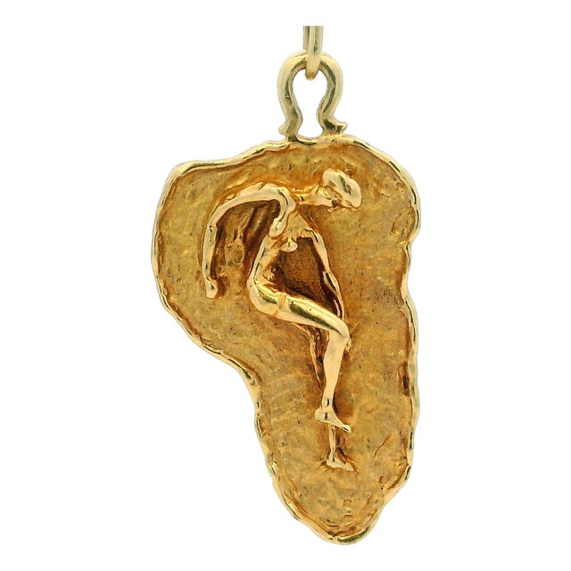 1950s Italian Handmade Modern Dancer 14k Gold Pendant For Sale