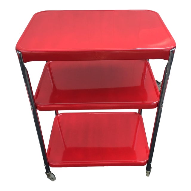 Vintage Cosco Cherry Red & Chrome Kitchen Cart | Chairish