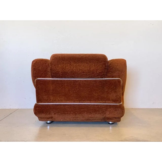 Brown Set of Fabric & Steel Lounge Chairs, 1970s For Sale - Image 8 of 12